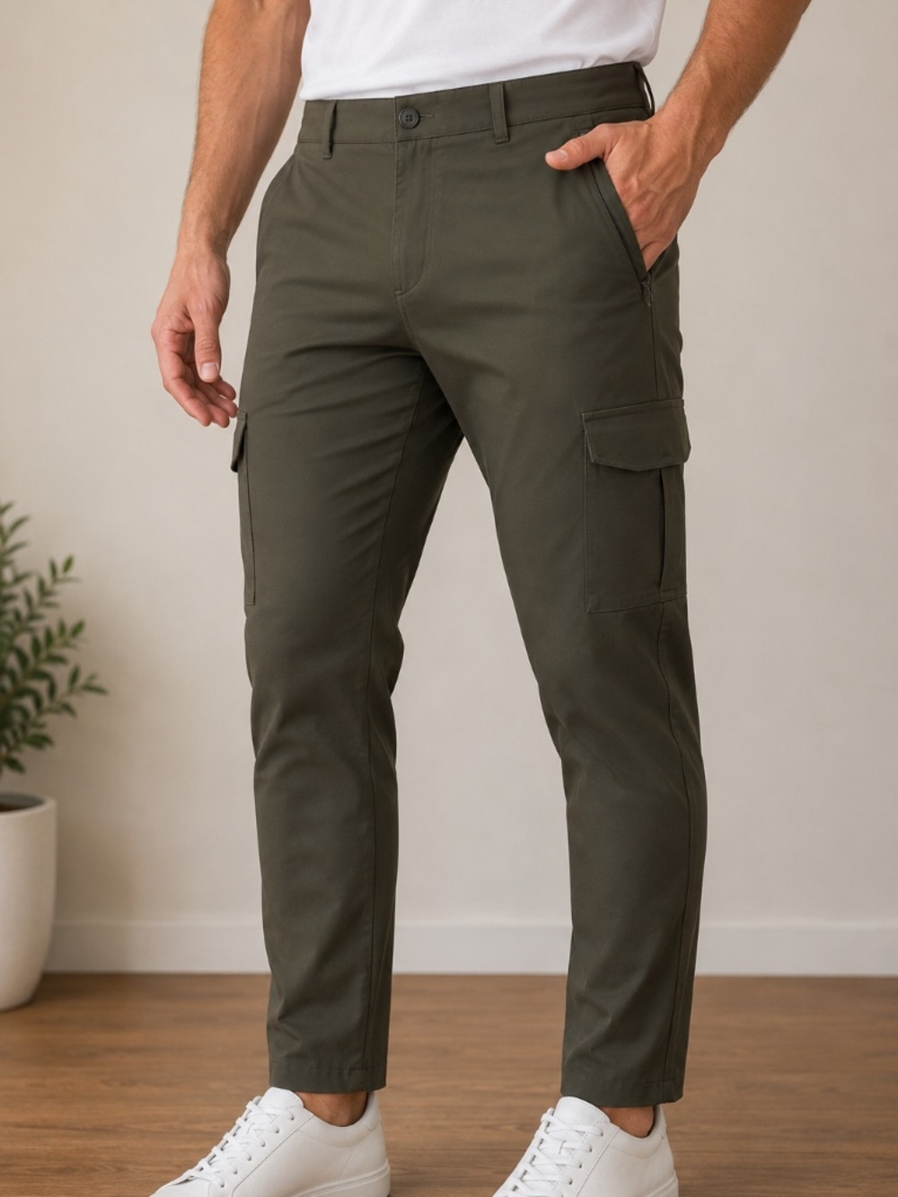 Ron Tomson Men’s Cargo Pants Size 44 Olive Green Stretch Tech Trousers